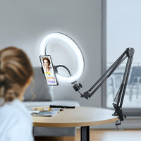 25.4 cm Selfie Ring Light with Mobile Holder Support Table Arm Stand, Photography LED Ring Lamp Ringlight for Live Broadcast