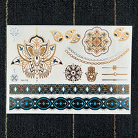 Metallic Golden Henna Temporary Tattoos - Waterproof - 1 Sheet