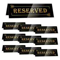 10pcs Elegant Golden Acrylic "Reserved" Table Signs - Waterproof, Double-Sided with Decorative Arrows, Perfect for Weddings, Parties, Restaurants & Meetings