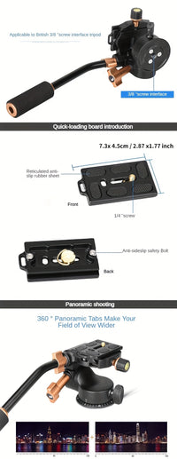 Pan-Tilt Head with Long Handle for Photography & Video, Smooth Damping Control