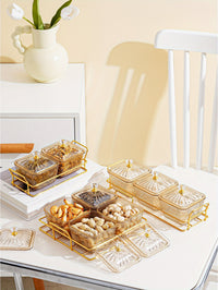 Luxurious Amber Golden-Trimmed Snack Serving Set - 30.48cm Plastic Dried Fruit & Nut Bowls for Weddings, Birthdays, Graduations, and Festivals, Beaded Decorations, Small Food Dishes