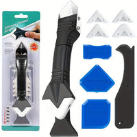 1 Set 3-in-1 Silicone Caulking Tool with Stainless Steel Head, Sealant Cleaner, Grower Scraper, and Glue Board with 5 Interchangeable Pads
