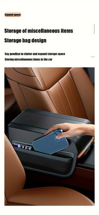 Car Armrest Cushion Pad With Storage Pockets, Universal Center