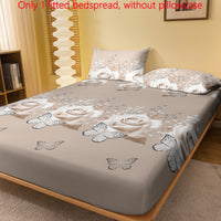 Modern Floral Butterfly Pattern Quilted Fitted Sheet, 100% Polyester, Active Print, Lightweight Fabric 80-85g, Up to 29cm Mattress Depth, Machine Washable - Single Fitted Bedspread without Pillowcase
