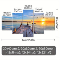 Wooden Framed Canvas, Sunrise Scenery At The Dock - 5pcs