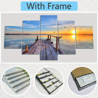 Wooden Framed Canvas, Sunrise Scenery At The Dock - 5pcs
