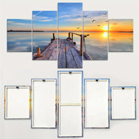 Wooden Framed Canvas, Sunrise Scenery At The Dock - 5pcs
