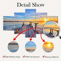 Wooden Framed Canvas, Sunrise Scenery At The Dock - 5pcs