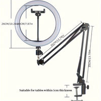 25.4 cm Selfie Ring Light with Mobile Holder Support Table Arm Stand, Photography LED Ring Lamp Ringlight for Live Broadcast