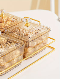 Luxurious Amber Golden-Trimmed Snack Serving Set - 30.48cm Plastic Dried Fruit & Nut Bowls for Weddings, Birthdays, Graduations, and Festivals, Beaded Decorations, Small Food Dishes