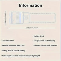 Ultra-Bright LED Flashlight, 1200 Lumen Aluminum Alloy, 800m Range