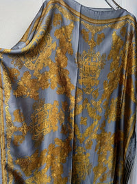 Elegant Graphic Print Boat Neck Abaya with Batwing Sleeves & Scarf - Loose Fit, Polyester, Perfect for Spring/Summer - Women's Traditional Dress