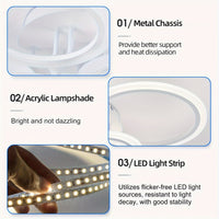 Modern 6-Ring LED Ceiling Light Fixture, Dimmable Flush Mount Indoor Lighting with Remote Control, Minimalist Design for Living Room, Bedroom, Office, Kitchen - 85V-265V Hardwired LED Lights