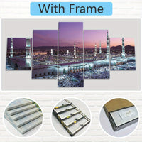 Mosque Landscape Canvas Wall Art Set, Wood Framed Ink Print Posters - 5pcs