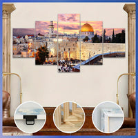 Wooden Framed Canvas, The Urban Landscape Of Jerusalem Theme Poster - 5pcs
