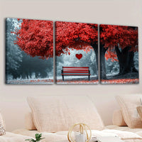 Wooden Framed Canvas, Abstract Red TREE Fashion Art Decorations - 3pcs