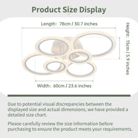 Modern 6-Ring LED Ceiling Light Fixture, Dimmable Flush Mount Indoor Lighting with Remote Control, Minimalist Design for Living Room, Bedroom, Office, Kitchen - 85V-265V Hardwired LED Lights