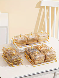 Luxurious Amber Golden-Trimmed Snack Serving Set - 30.48cm Plastic Dried Fruit & Nut Bowls for Weddings, Birthdays, Graduations, and Festivals, Beaded Decorations, Small Food Dishes
