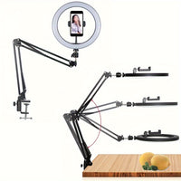 25.4 cm Selfie Ring Light with Mobile Holder Support Table Arm Stand, Photography LED Ring Lamp Ringlight for Live Broadcast