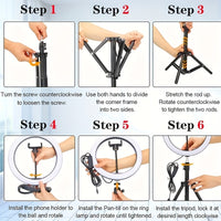 LED Selfie Ring Light with Tripod Stand & Flexible Phone Holder - USB Powered - 12-Inch