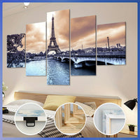 Wooden Framed Canvas, Eiffel Tower Theme Poster - 5pcs