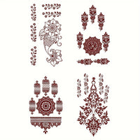 Red Henna Lace Floral Pattern Temporary Tattoos for Hand - 4-Pack