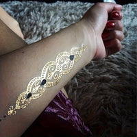 Metallic Golden Henna Temporary Tattoos - Waterproof - 1 Sheet