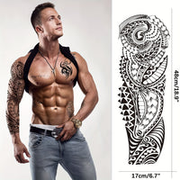 Full Arm Temporary Tattoos, Colorful Skull Tiger Fish Tribal Totem And Dragon - 12pcs