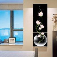 Pink Flower Square Canvas Painting Wall Art Picture - 3pcs