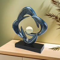Luxury Resin Art Sculpture with Blue & Golden Glossy Finish – Elegant Abstract Design for Living Room, Wine Cabinet, TV Stand, or Office Decor