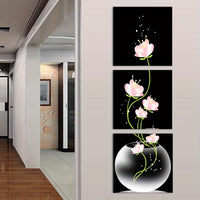 Pink Flower Square Canvas Painting Wall Art Picture - 3pcs