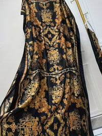 Elegant Graphic Print Boat Neck Abaya with Batwing Sleeves & Scarf - Loose Fit, Polyester, Perfect for Spring/Summer - Women's Traditional Dress