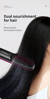 Portable&cordless straight hair comb, rapid heating, constant temperature anti-hot design, negative ion technology, intelligent digital display, USB charging, delicate and lightweight, very suitable for home and travel use, i