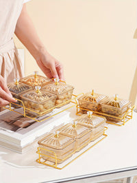Luxurious Amber Golden-Trimmed Snack Serving Set - 30.48cm Plastic Dried Fruit & Nut Bowls for Weddings, Birthdays, Graduations, and Festivals, Beaded Decorations, Small Food Dishes