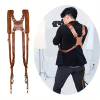 Leather Dual Camera Harness, Professional Photographer Adjustable Shoulder Straps