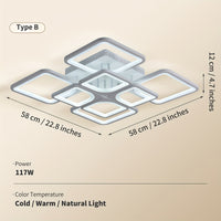 Modern LED Ceiling Light Fixture - Dimmable Metal Semi Flush Mount with Remote, Acrylic Shade, Infrared Sensor, 110-240V Hard-Wired Indoor Lighting for Living Room, Bedroom, Study - No Battery Required