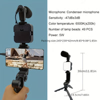 Mobile Phone Microphone Light Kit Portable Mobile Phone Tripod Fill Light Microphone Set for Live Broadcasting