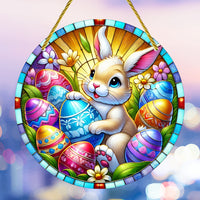 Easter Egg Bunny Theme Suncatcher, Round Acrylic Hanging Sign