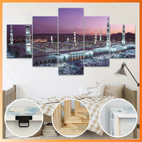 Mosque Landscape Canvas Wall Art Set, Wood Framed Ink Print Posters - 5pcs