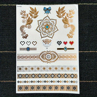 Metallic Golden Henna Temporary Tattoos - Waterproof - 1 Sheet