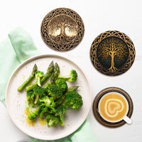8-Pack Tree of Life Wooden Coasters, 9.98cm, Heat-Resistant, Colorful Design, for Drinks, Tea, Coffee, Home & Restaurant Decor, Ideal Gift, Hand Wash Only