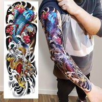 Full Arm Temporary Tattoos, Colorful Skull Tiger Fish Tribal Totem And Dragon - 12pcs
