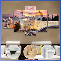 Wooden Framed Canvas, The Urban Landscape Of Jerusalem Theme Poster - 5pcs