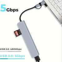 USB Hub with Audio Jack, Multi-Port Adapter - 8-in-1