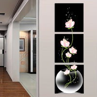 Pink Flower Square Canvas Painting Wall Art Picture - 3pcs