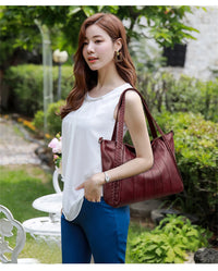 Luxury Soft Leather Handbag Women's New Casual Tote Bag Designer Ladies Large Shoulder Crossbody Handle Sac for Female Patchwork