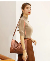 Luxury Soft Leather Handbag Women's New Casual Tote Bag Designer Ladies Large Shoulder Crossbody Handle Sac for Female Patchwork