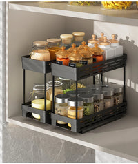 WORTHBUY Double Layer Pull-Out Seasoning Bottle Spice Rack Multifunctional Drawer Cabinet Plastic Storage Rack Kitchen Organizer