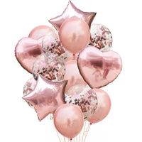 10/14pcs Mix Pink Rose Balloons Heart Star RoseGold Confetti Balloon Birthday Party Decorate Kids Adult Air Balls Wedding Globos