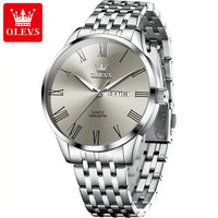 OLEVS Business Minimalist Stainless Steel Watch Man Luxury Luminous Hands Roman Scale Calendar Waterproof Quartz Watches for Men